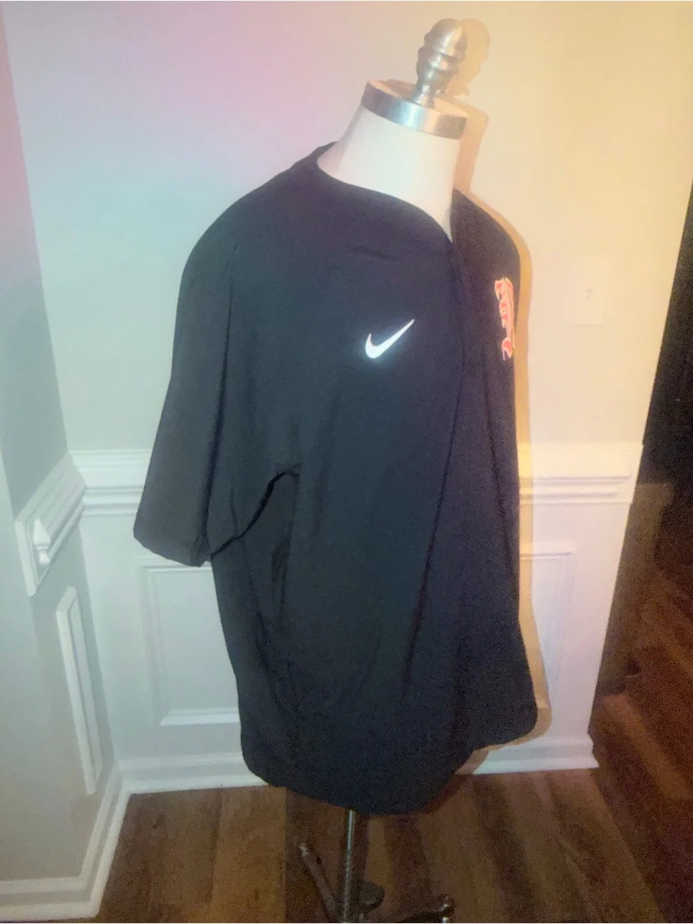Nike Black Men’s Short-Sleeve XL Jersey with Red Gothic 'N' an White Swoosh(128)